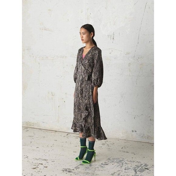 Beck Sondergaard Snakey Alva Dress satin wrap style kimono size M - Picture 1 of 10
